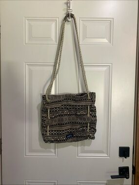 Kavu Textured Black & Cream Patterned Shoulder Bag